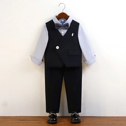 Boys Spring Autumn Double-breasted Suit Set Boys Elegant Wedding Suits Children Piano Host Speech Chorus Performance Costume