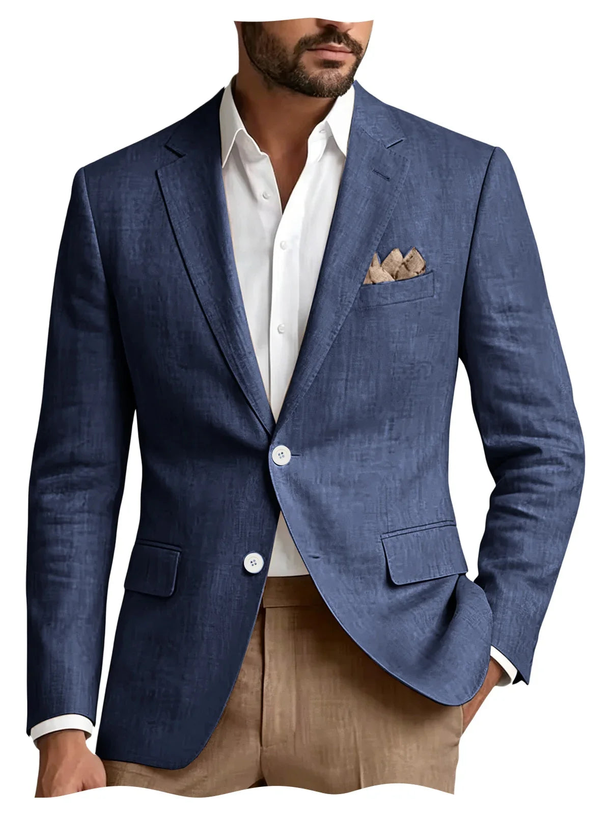 Men's Linen Blazer Notch Lapel 2 Buttons Slim Fit Casual Sport Jacket Lightweight Breathable Summer Business Wedding Daily Wear