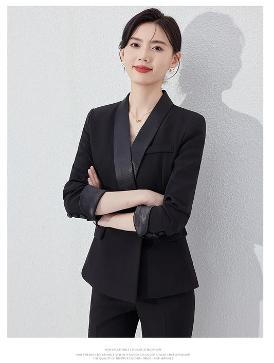 Autumn New Women's Pants Suit 2 Piece Clothing Set Elegant Chic Color Block Blazer Jacket and Trousers Sets Red Formal Work