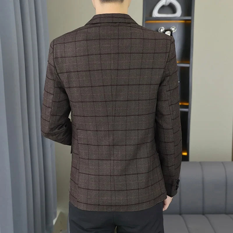 2026 Blazer Outdoor Men's Checked Fashion Business Trend Wedding Slimming Gentleman Casual Korean Travel High Formal Wear Blazer