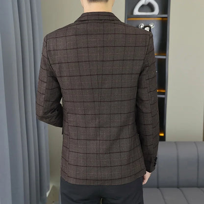 2026 Blazer Outdoor Men's Checked Fashion Business Trend Wedding Slimming Gentleman Casual Korean Travel High Formal Wear Blazer