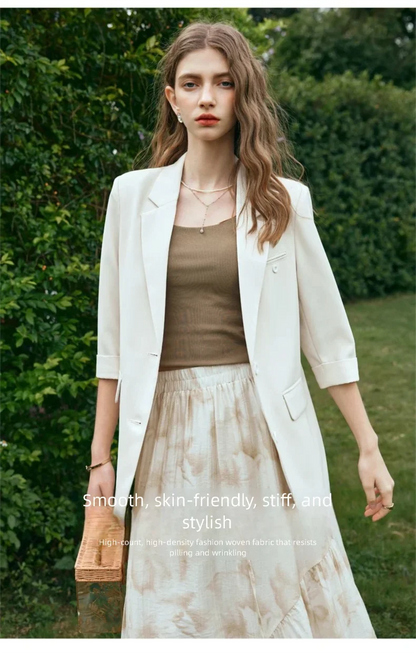 Formal Style Womens Blazers 2026 Spring Office Wear Solid Notched Collar Three Quarter Sleeve Outercoat G24CW89889