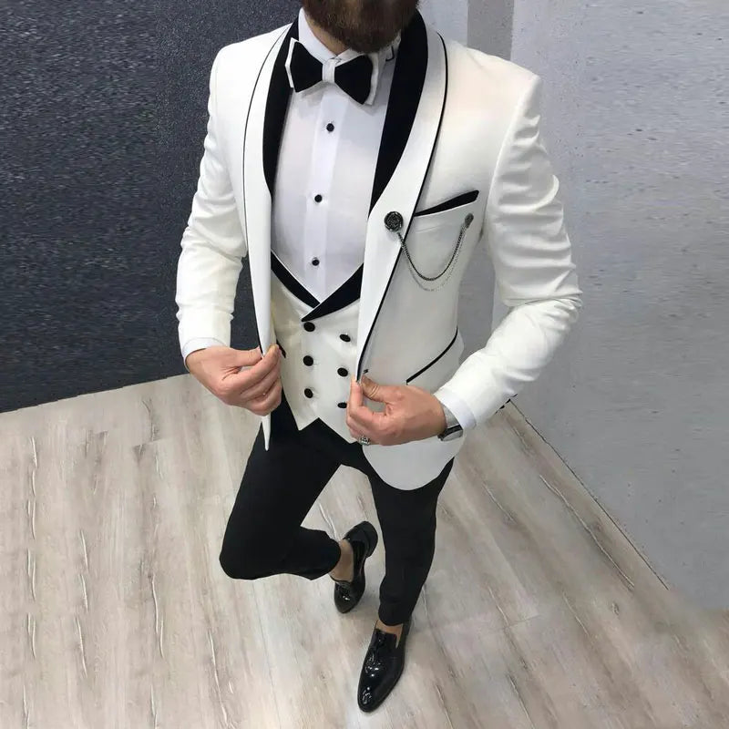 Custom Made Navy Blue Wedding Suits For Men Slim Fit Prom Party Suits Groom Tuxedos 3 Pieces Formal Men Suits Jacket+Pants+Vest