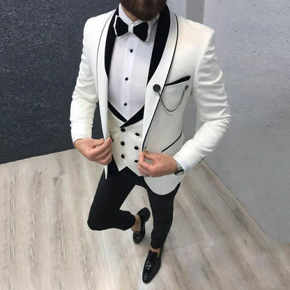 Custom Made Navy Blue Wedding Suits For Men Slim Fit Prom Party Suits Groom Tuxedos 3 Pieces Formal Men Suits Jacket+Pants+Vest