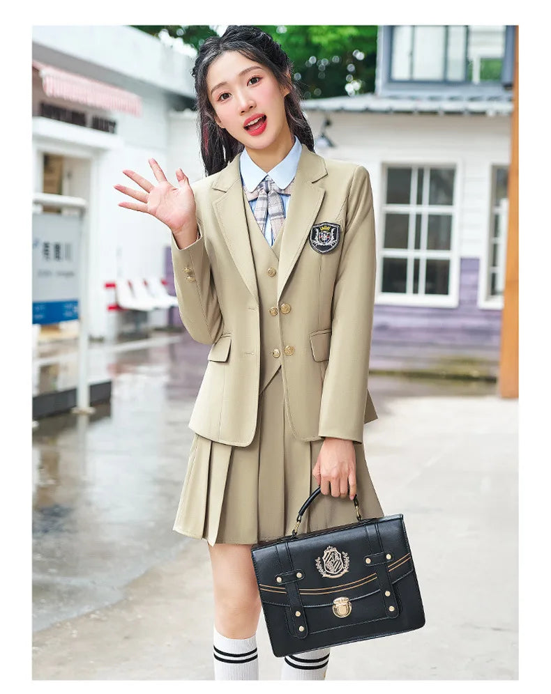 College Style Women's Suit2024New Autumn Small Stature Elegant Campus Suit OutfitjkUniform Suit Dress Set