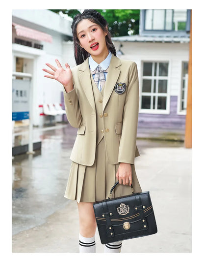 College Style Women's Suit2024New Autumn Small Stature Elegant Campus Suit OutfitjkUniform Suit Dress Set
