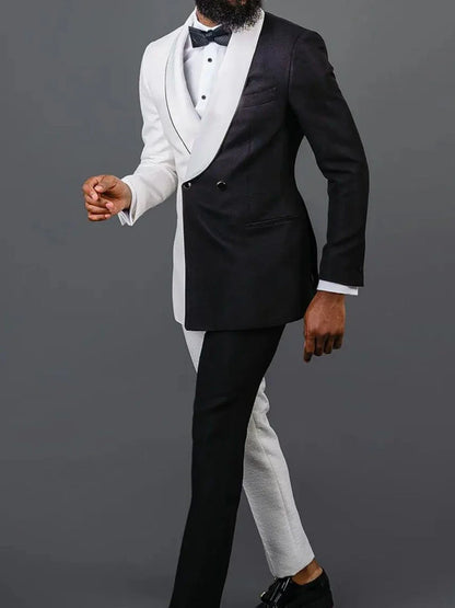 New Arrival Chic Casual Splicing Colors 2 Pieces Suit Set With Jacket Pants Prom Wear Shawl Lapel Men's Suits Wedding Groom Sets