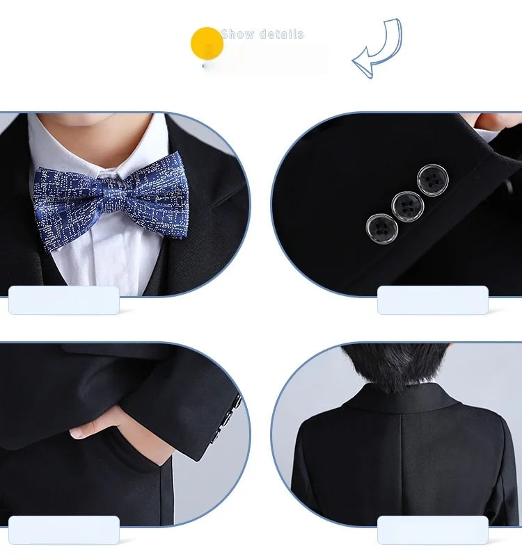 Flower Boys Slim Fit Wedding Dress 1-11Years Children's Jacket Vest Pants Bowtie 4Pieces Birthday Party Performance Costume