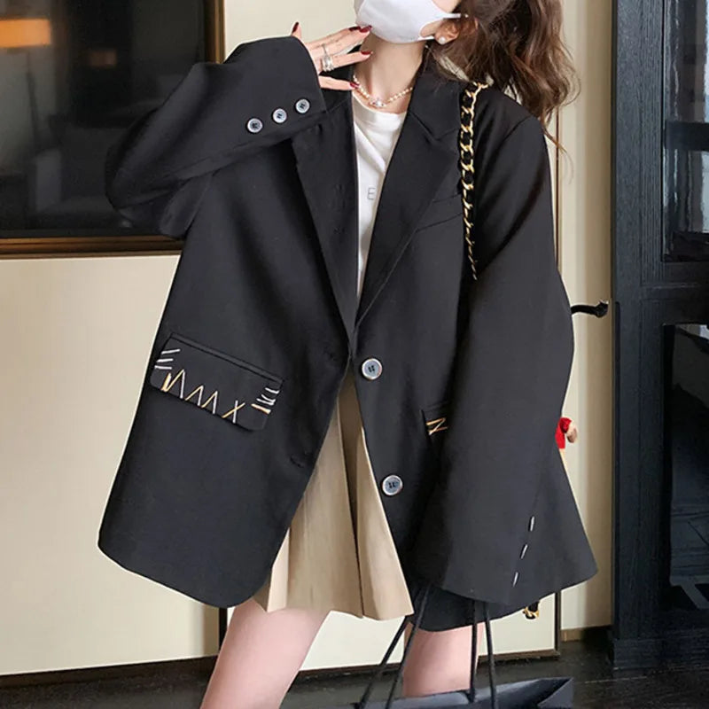 Spring Autumn New Women's Blazer Notched Collar Single Breasted Pockets High-End Elegant Fashion Office Lady Jacket HK13904
