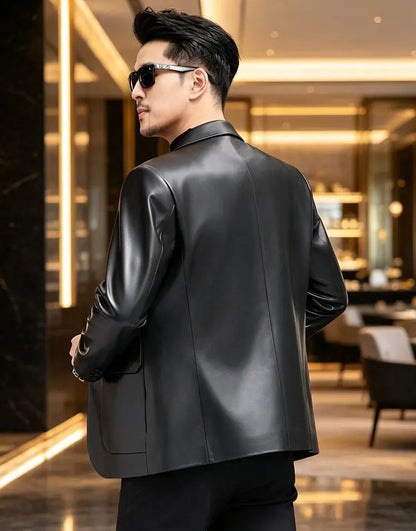Genuine Leather Jacket Men's Sheepskin Suit Collar Midlife Leather Coat Business Casual Western Style Men's Single-Breasted Top