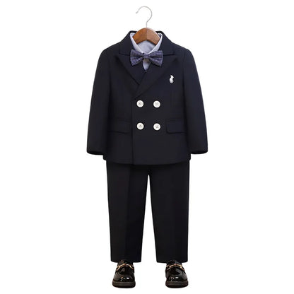 Boys Spring Autumn Double-breasted Suit Set Boys Elegant Wedding Suits Children Piano Host Speech Chorus Performance Costume