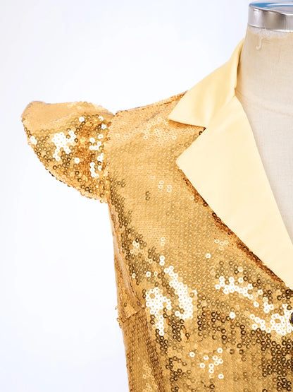 Womens Sparkly Disco Cosutme Sleeveless Vests Sequin Waistcoat for Rave Music Festival Nightclub Jazz Dance Party Dressy Tops