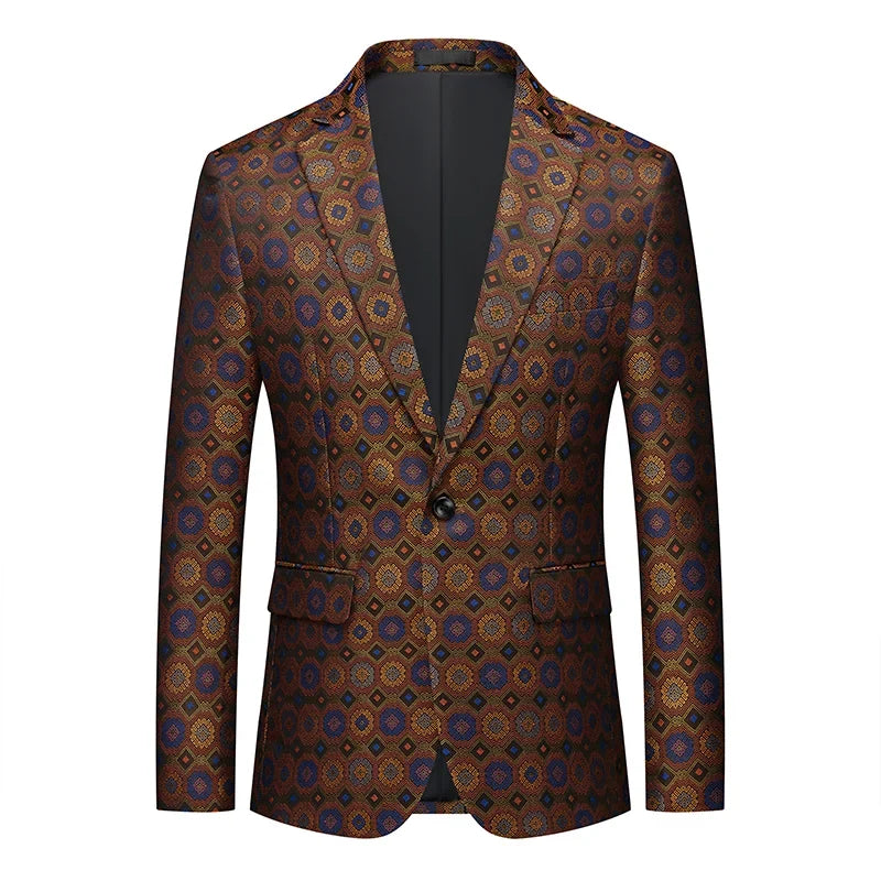 Men's Printed Suit Jacket – Paisley Floral Single Breasted Party Blazer for Men – Plus Size