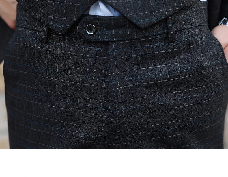 Men's Autumn Winter Trendy Three-Piece Suit Set Slim Fit Stylish Vest Trousers Ensemble Handsome Personality Wardrobe Essential
