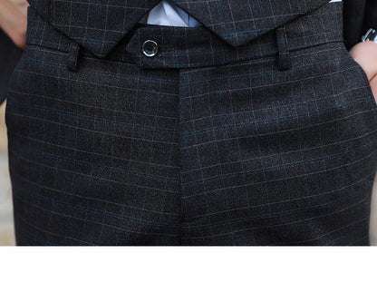 Men's Autumn Winter Trendy Three-Piece Suit Set Slim Fit Stylish Vest Trousers Ensemble Handsome Personality Wardrobe Essential