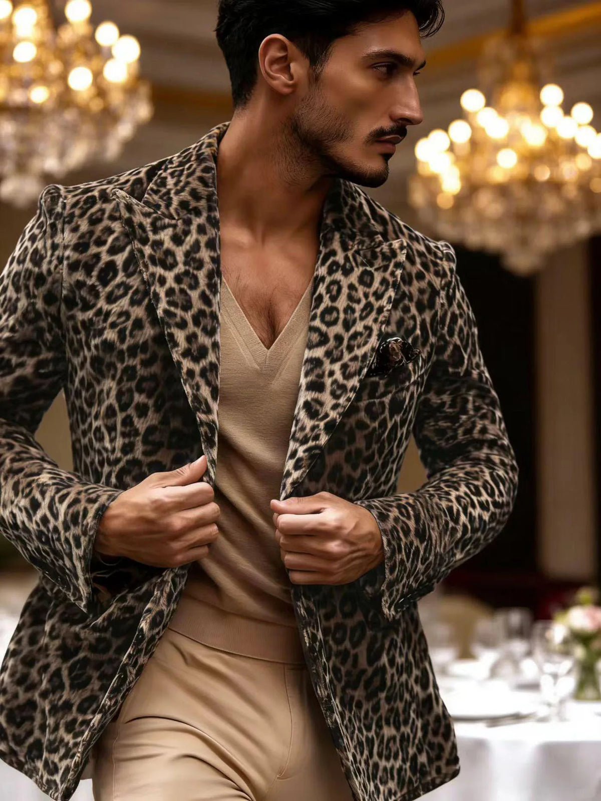 New Men's Suit Jacket Leopard Print Velvet Single Breasted Slim Men's Suit Coat Casual Party Wild And Trendy Handsome Blazers