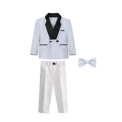 Spring Autumn Kids Blazer Vest Pants Bowtie 4Pieces Outfit Boy Birthday Party Wedding Host Piano Performance Costume