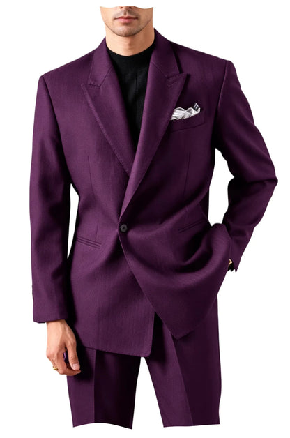Ensemble de costume pour homme - Veste de smoking ajustée à un bouton et revers pointu - 2 pièces : blazer et pantalon - Décontracté, affaires, mariage, formel