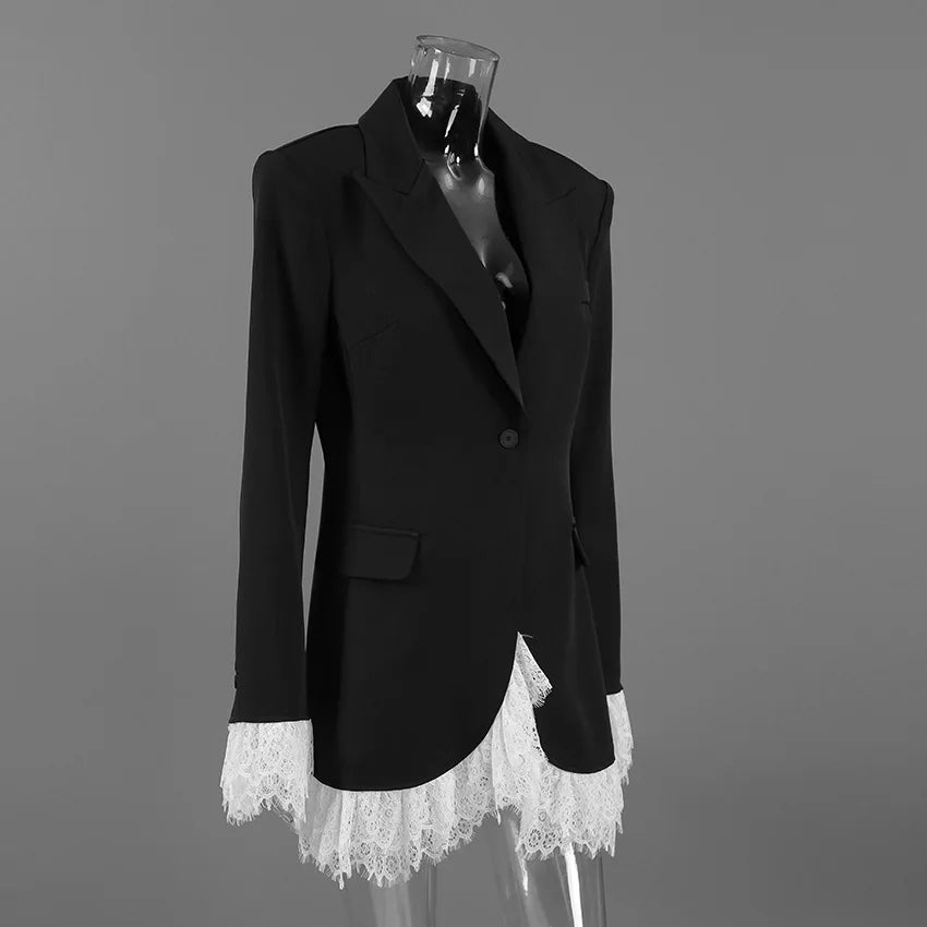 Fall,Winter,European,Clothes,Black suit,Coat,Chic,Sexy,Patchwork,Lace,Pocket,Women,Tops,Long Sleeve,Hot,Jacket,2026,New,6717001