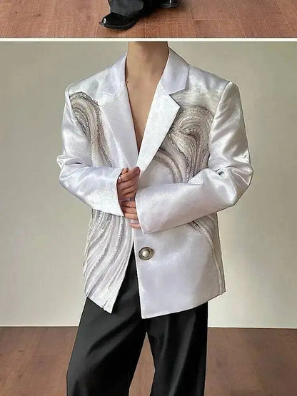2026 New Original Luxury Temperament Sequin Gauze Patchwork Design Blazer Coat Men Elegant Handsome Casual Jacket JY7013