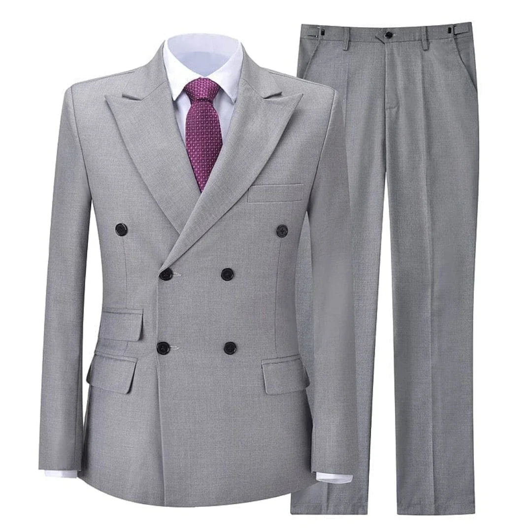 Men Suit Gray 2 Pieces Double Button With Lapel Solid For Wedding Birthday Banquet Party Business Work Office Jacket And Pants