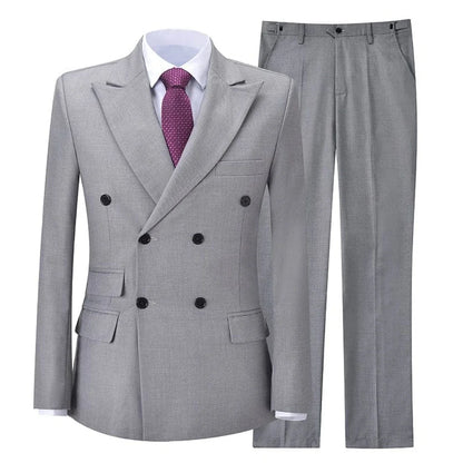 Men Suit Gray 2 Pieces Double Button With Lapel Solid For Wedding Birthday Banquet Party Business Work Office Jacket And Pants