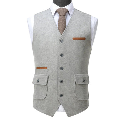 Men's Suit Vest V-Neck Single Button Waistcoat for Wedding, Business & Formal Occasions