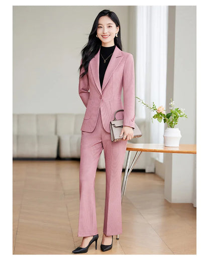 Brown Suits Women 2024 New Autumn High End Fashion Temperament Business Slim Blazer And Pants Sets Office Lady Work Wear