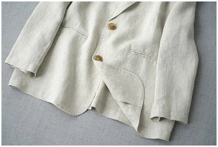 Elegant Long Sleeve Women's Linen Suit Jacket Thin Outerwear New Spring Fashion Ladies' Classic Versatile Pure Cotton Blend