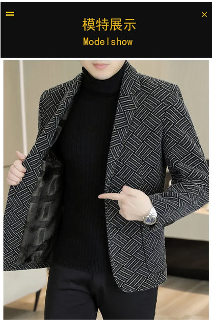 Blazer Autumn and Winter Men's Fashion Outdoor Travel Youth Wedding Slimming Casual Formal Wear with Cotton Warmth Blazer  2025
