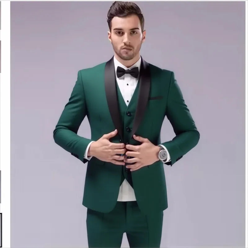 Costume 3 pièces de smoking multi-couleurs pour homme, revers châle noir, coupe ajustée, tenue formelle pour mariage, bal de promo et banquet