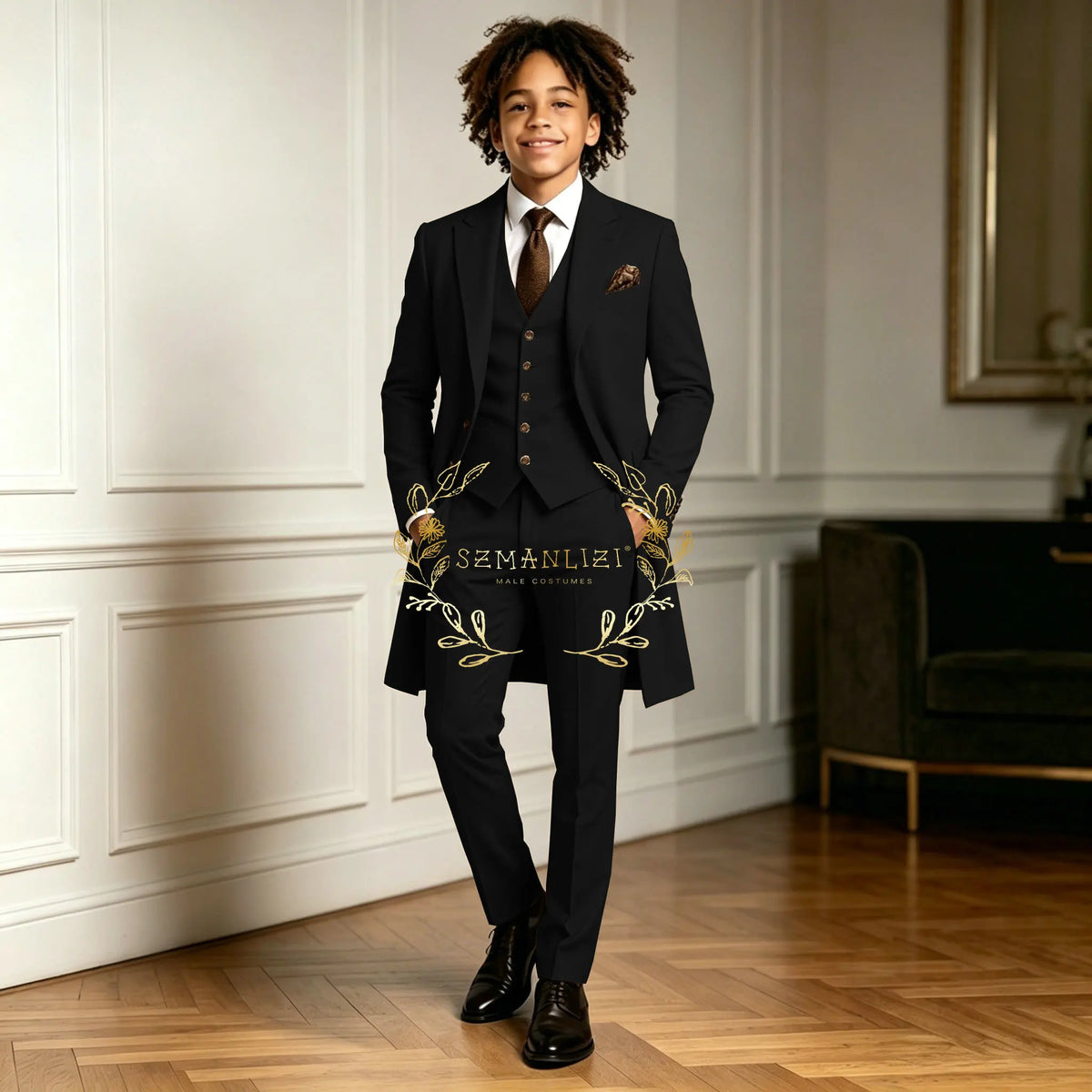 Premium Light Green Boys Formal Suit Sets 3 Pieces Long Jacket Vest Pants Occasion Wear For Wedding Party Banquet Performance