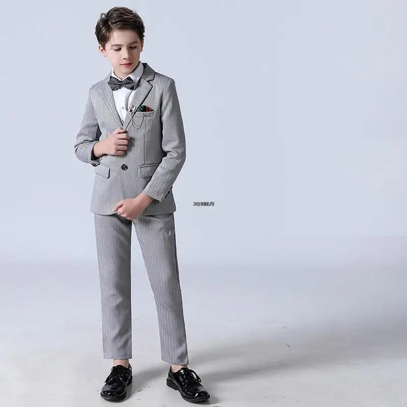 Big Teenager Tuxedo Dress Children Dance Costume Flower Boy Wedding Suit Kids Formal Jacket Vest Pants 3PCS Party Photograph Set