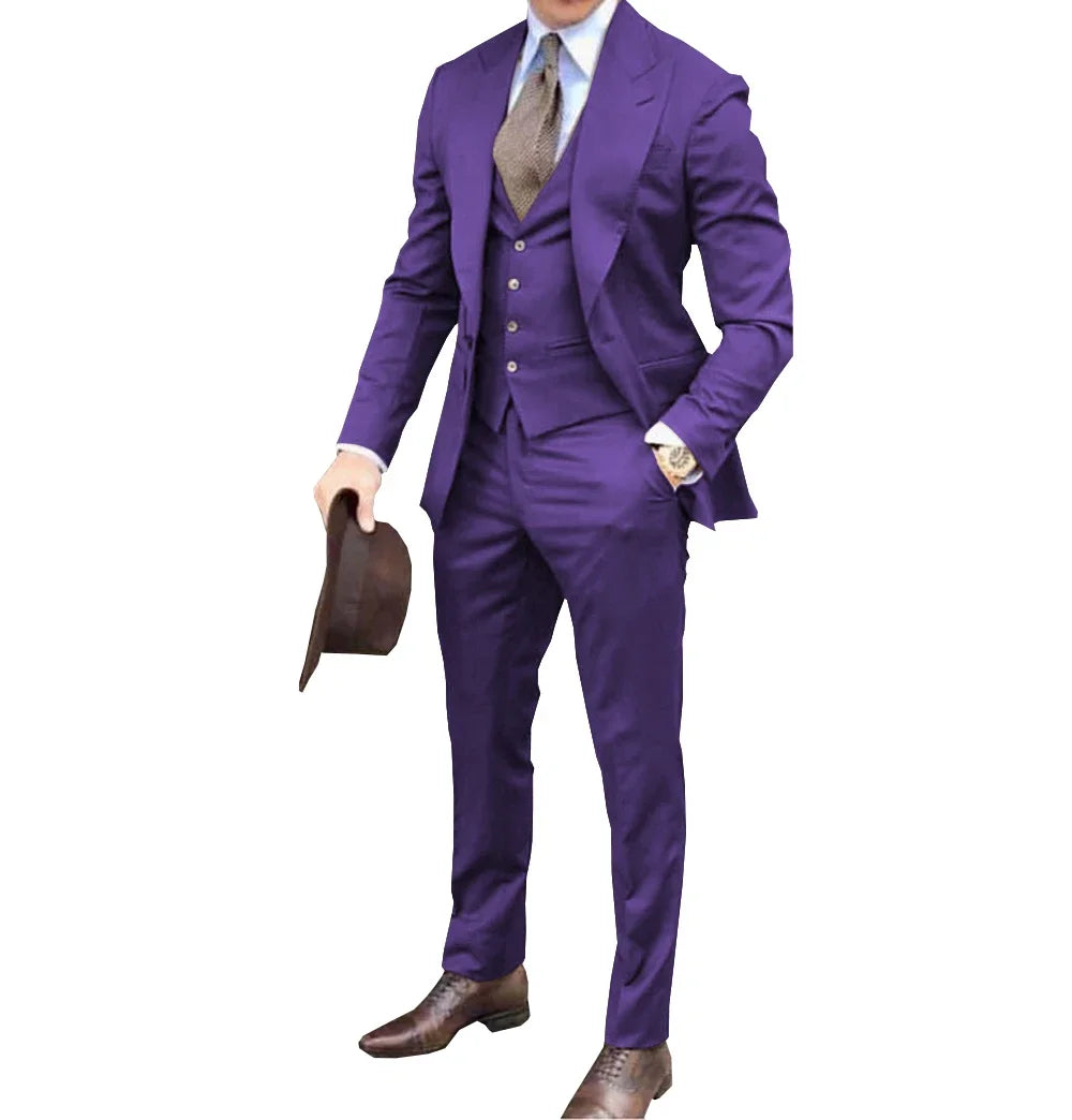 Brown Classic Men Suit 3 Pieces Tuxedo Peak Lapel Groomsmen Wedding Suit Set Fashion Men Business Blazer Jacket+Pants+Vest