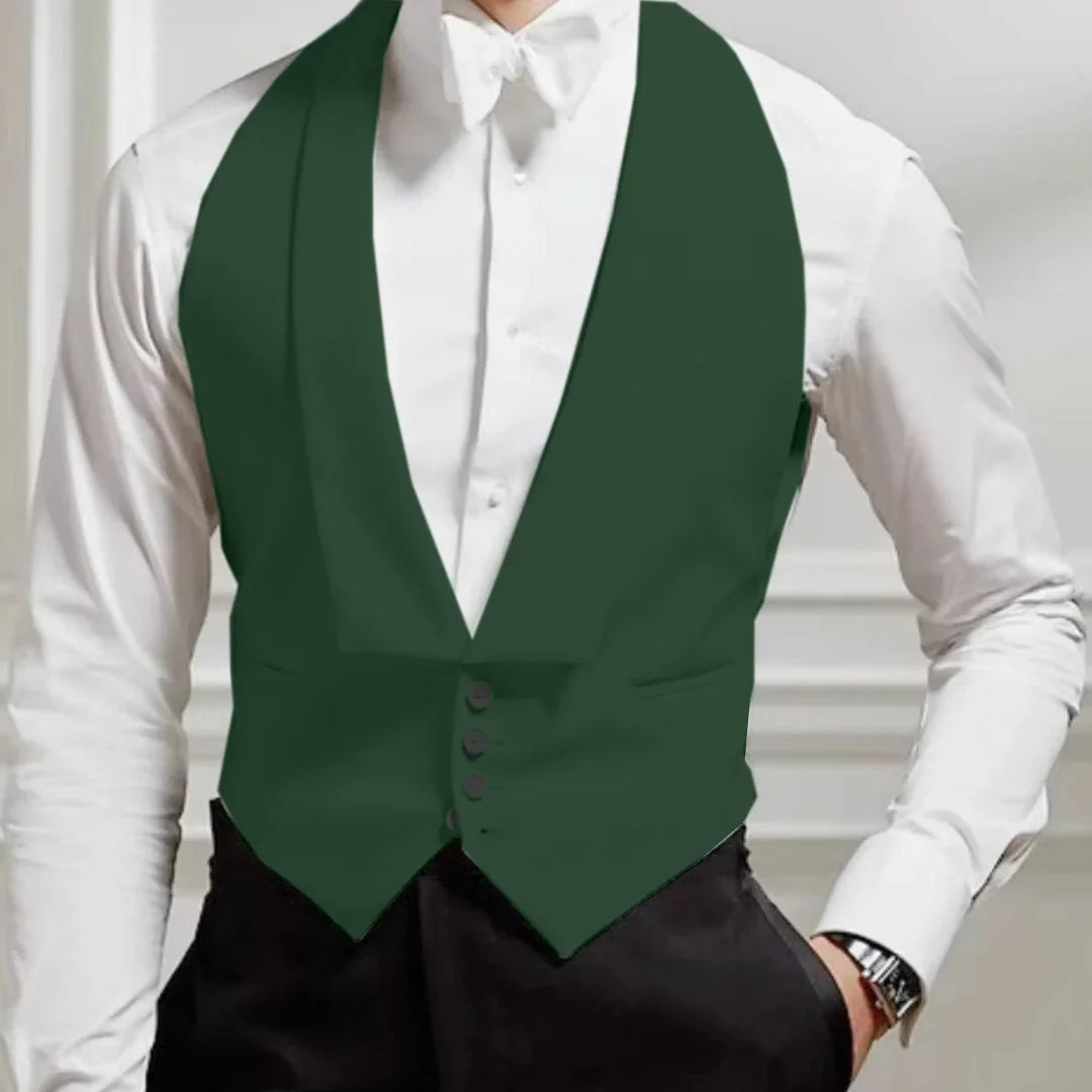 Men Vest Single Button Solid White with Lapel Waistcoat for Weddings & Formal Events