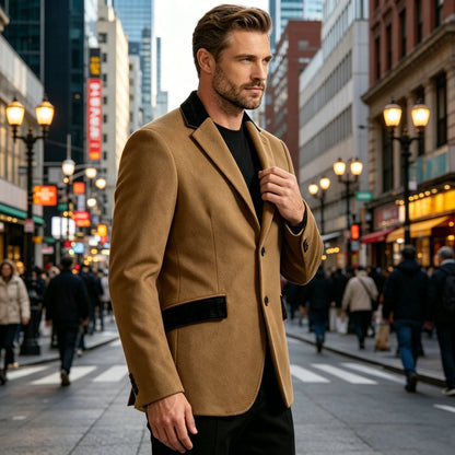 Men's Wool Blend Blazer Black Croc Print Lapel Collar Slim Fit Formal Business Casual Suit Jacket Autumn Winter Sport Coat
