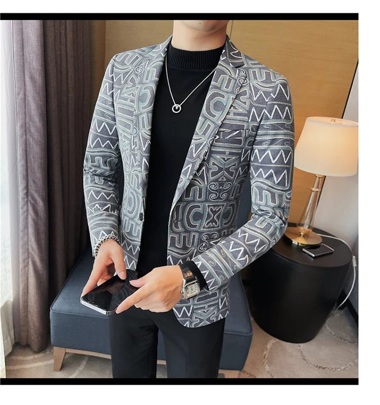 Brand Luxury Suit Jacket for Men 2023 Autumn Printed Casual Busines Blazer Masculino Slim Fit Wedding Groom Social Dress Coat