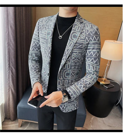 Brand Luxury Suit Jacket for Men 2023 Autumn Printed Casual Busines Blazer Masculino Slim Fit Wedding Groom Social Dress Coat