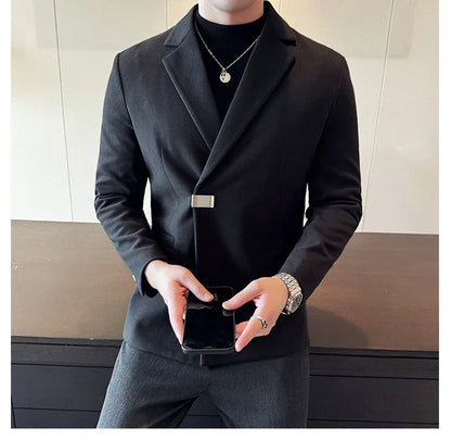2024 Autumn Winter Men Blazers British Style Woolen Suit Jacket for Men's Business Casual Blazers Wedding Froom Dress Caots