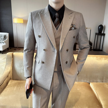 Men's Double Breasted Three Piece Wedding Suit – Slim Fit Smart Casual