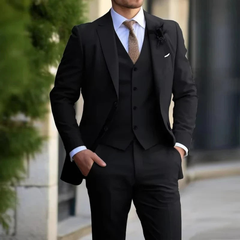 Beige Suit Men Business Tuxedos Formal 3 Piece Set Jacket Vest Pants Single Breasted Groom Groomsman Prom Wedding Party 2025 New