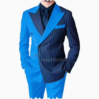 New Style Formal Men Suit 2 Piece Formal Groom Tuxedos Peaked Lapel Slim Fit Double Breasted Blazer Pants Set Business Male Suit