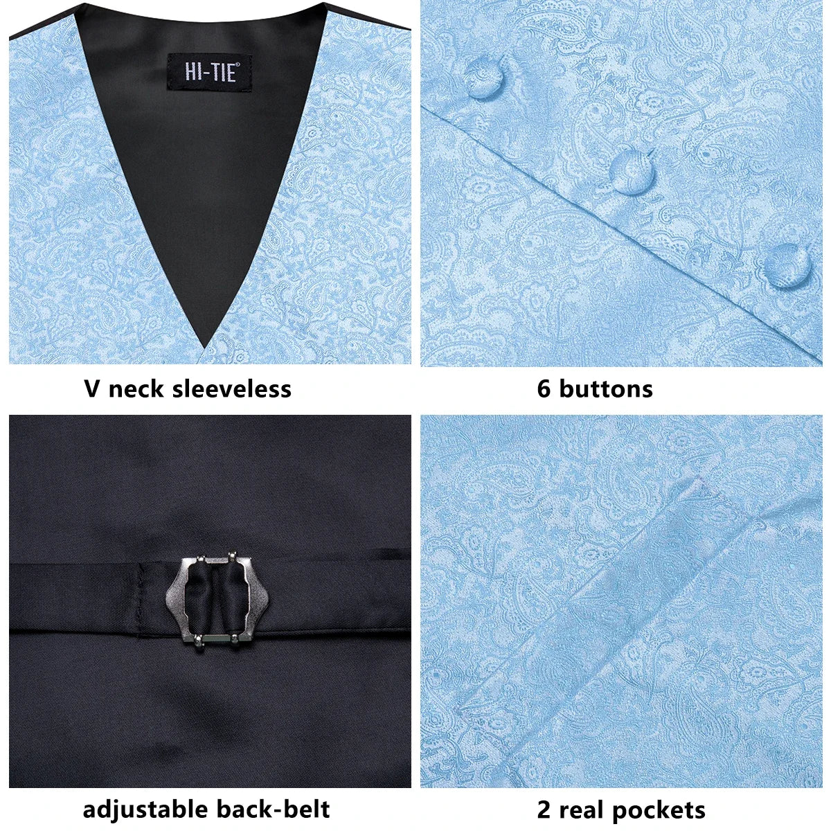 Men's Waistcoat Floral Paisley Vest with Tie Hanky Cufflinks Set for Wedding and Business