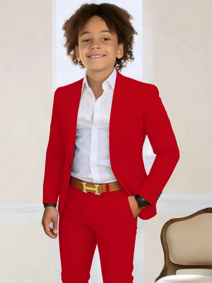 Boys Stylish Suit Set 2 Pieces Piano Performance Wear Ome Button Classy Kids Slim Fit Suits For Wedding Notched lapel Tuxedo