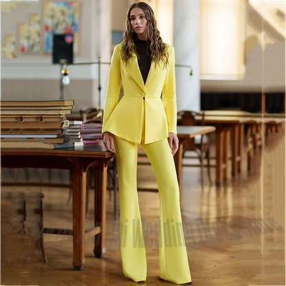 Chic Yellow Customized Two Piece Set Women's Suits Slim Fit High Quality Single Button Jacket Pants Modern Casual Fashion Trendy