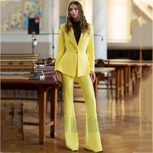 Chic Yellow Customized Two Piece Set Women's Suits Slim Fit High Quality Single Button Jacket Pants Modern Casual Fashion Trendy