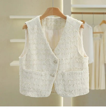 Women Small Fragrance Vest New Spring Autumn Tweed Vest Coat Sleeveless Short Jacket Female Casual Tops Waistcoat Chaleco Mujer