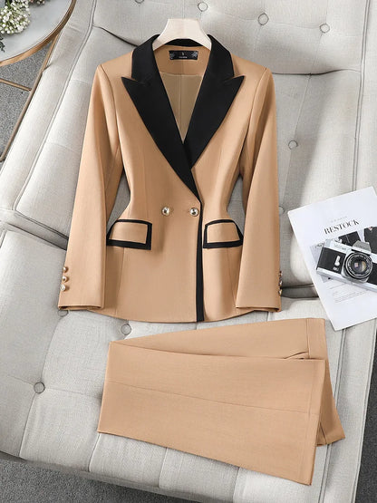 Elegant Business Chic Formal Blazer Pants Set for Woman Spring Autumn 2025 Fashion Hit Color Jackets Trousers Suits 2 Piece