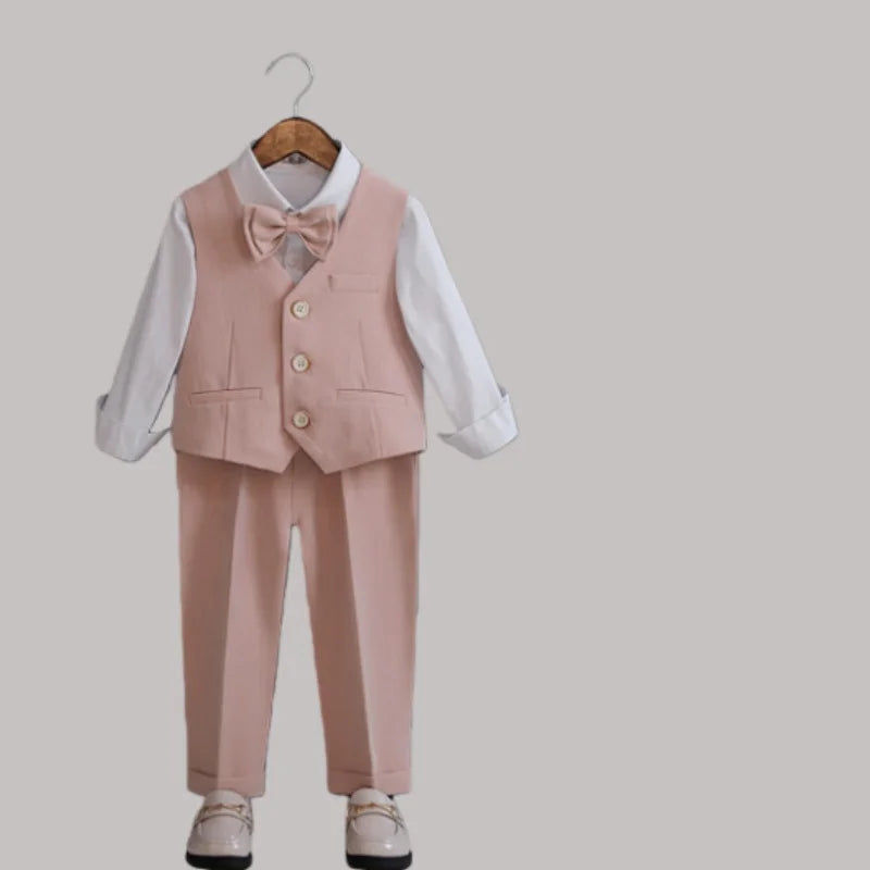 Kids Formal Suit Set Boys Girls Wedding Blazer Multi-Piece Pink Performance Costume