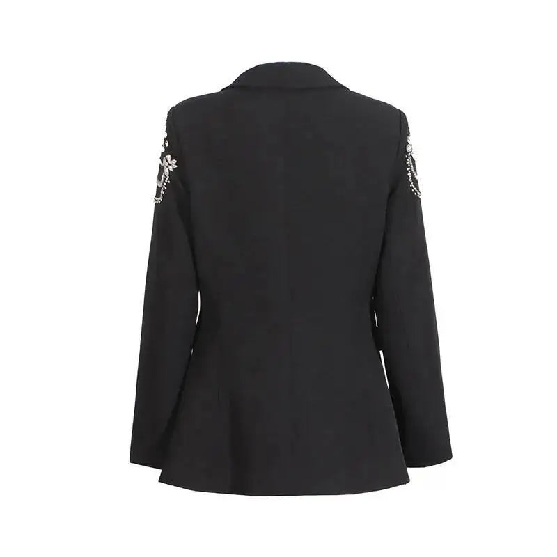 Autumn New Women Stylish Blazer Heavy Craft Beaded Studded Diamonds Single Breasted Elegant Temperament Fashion Coat HK9958